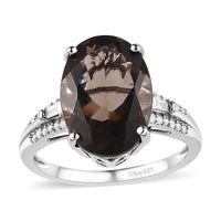 Colombianite, Diamond (0.15 cts) Ring in Platinum Over Sterling Silver (Size 10.0) 5.30 ctw