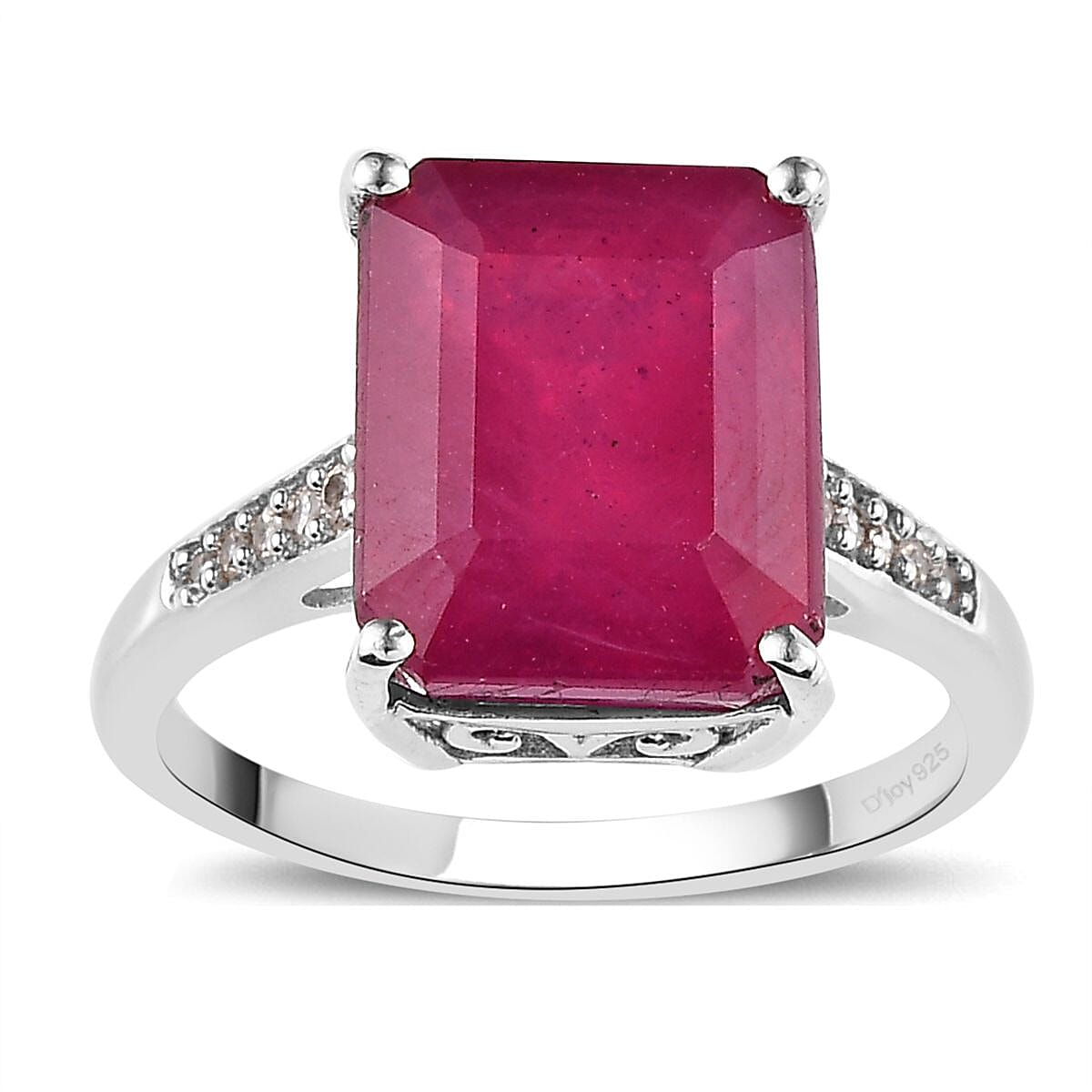 Niassa Ruby (FF), White Zircon Ring in Platinum Over Sterling Silver (Size 7.0) 9.10 ctw