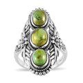Artisan Crafted Sonoran Gold Turquoise 3 Stone Ring in Sterling Silver (Size 10.0) 3.25 ctw - Sticky add to cart bar