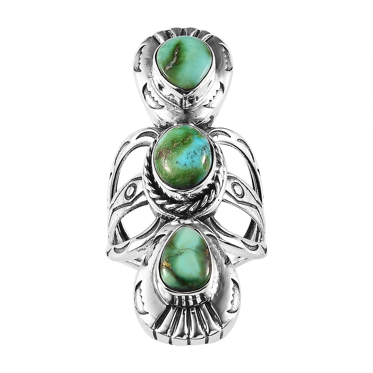 Artisan Crafted Sonoran Gold Turquoise 3 Stone Ring in Sterling Silver (Size 10.0) (Del. in 8-10 Days) 6.30 ctw