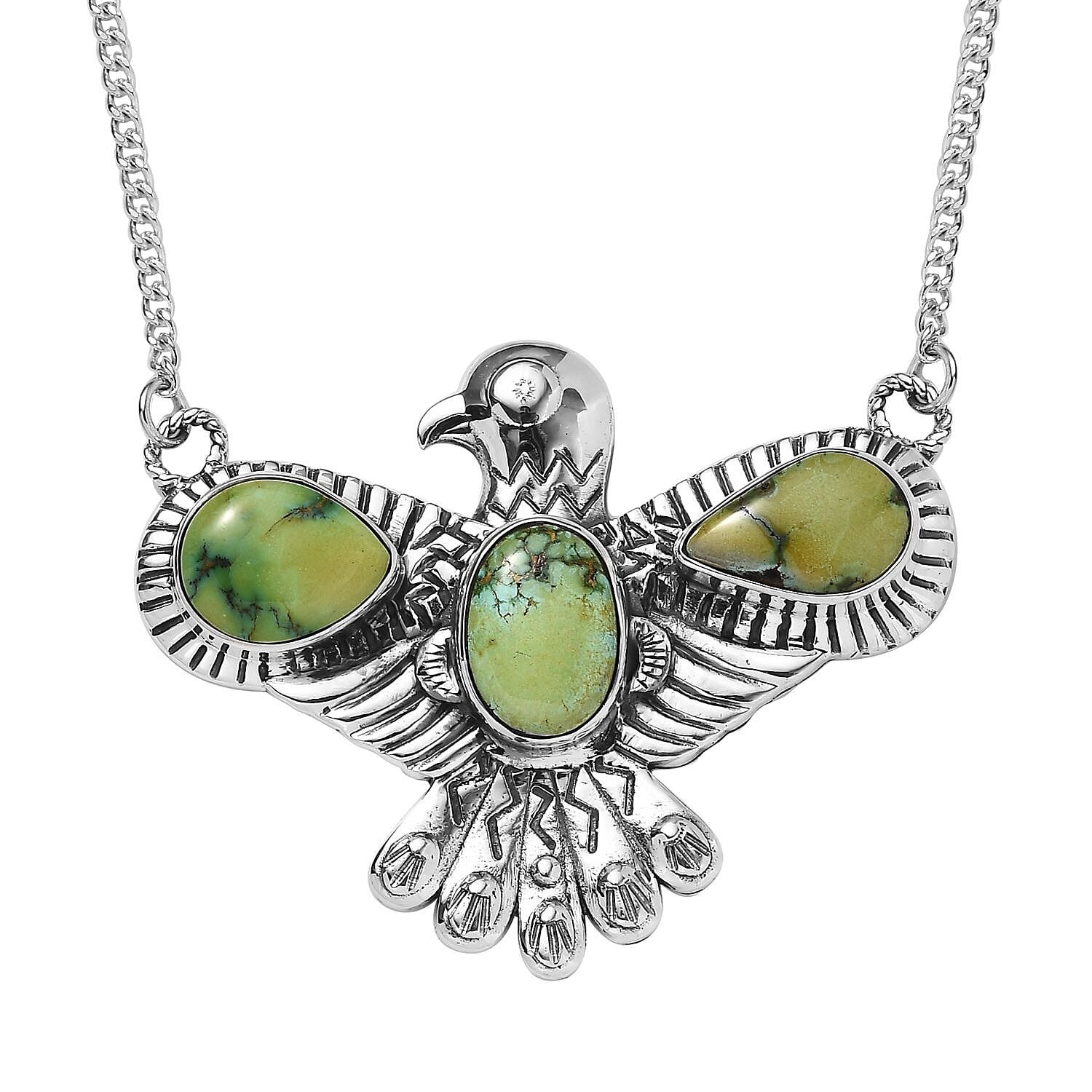 Artisan Crafted Sonoran Gold Turquoise Thunder Bird Necklace 18-20 Inches in Black Oxidized Sterling Silver 5.00 ctw