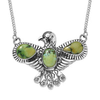 Artisan Crafted Sonoran Gold Turquoise Thunder Bird Necklace 18-20 Inches in Black Oxidized Sterling Silver 5.00 ctw