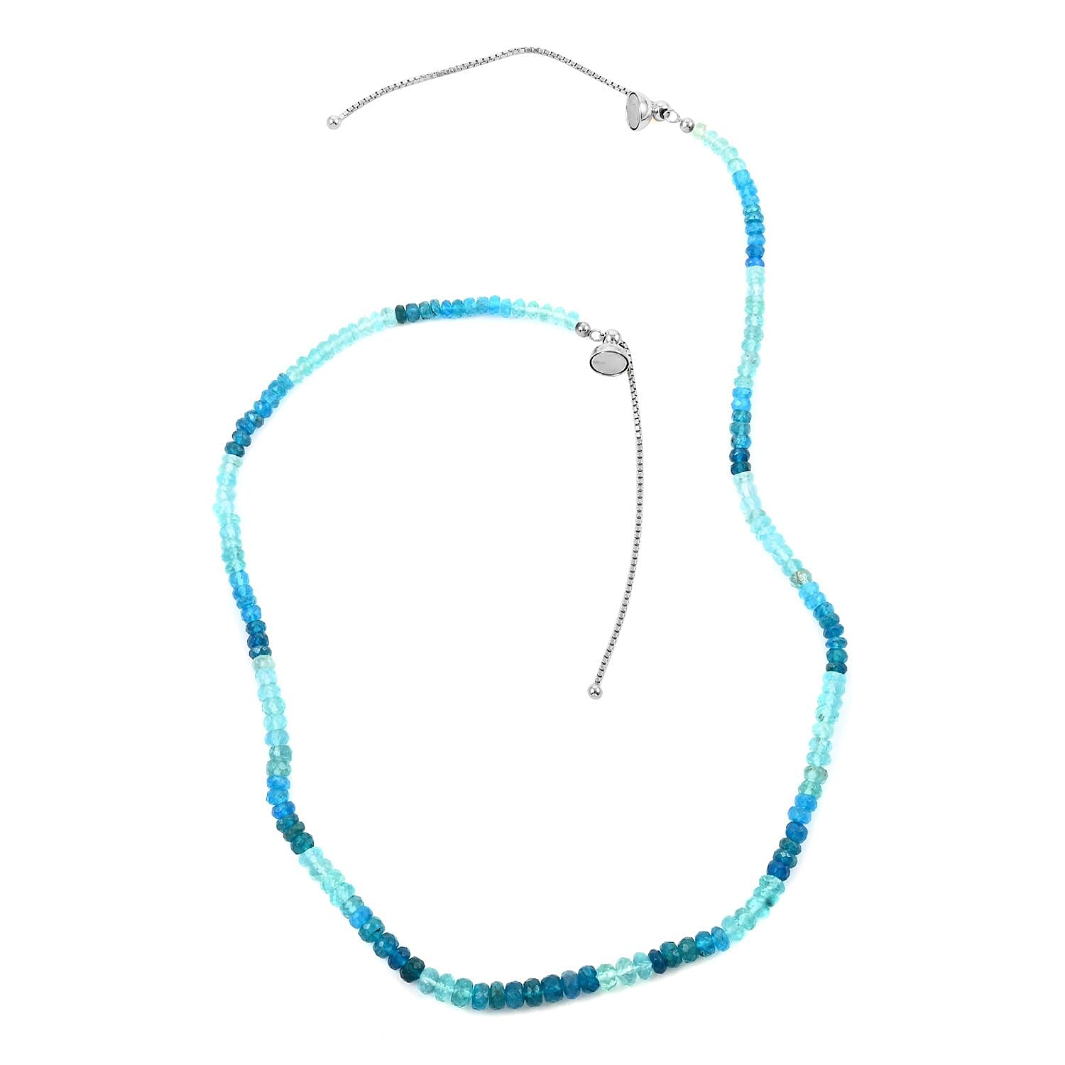 Apatite Beaded Slider Magnetic Claps Necklace 18-20 Inches in Rhodium Over Sterling Silver 90.00 ctw