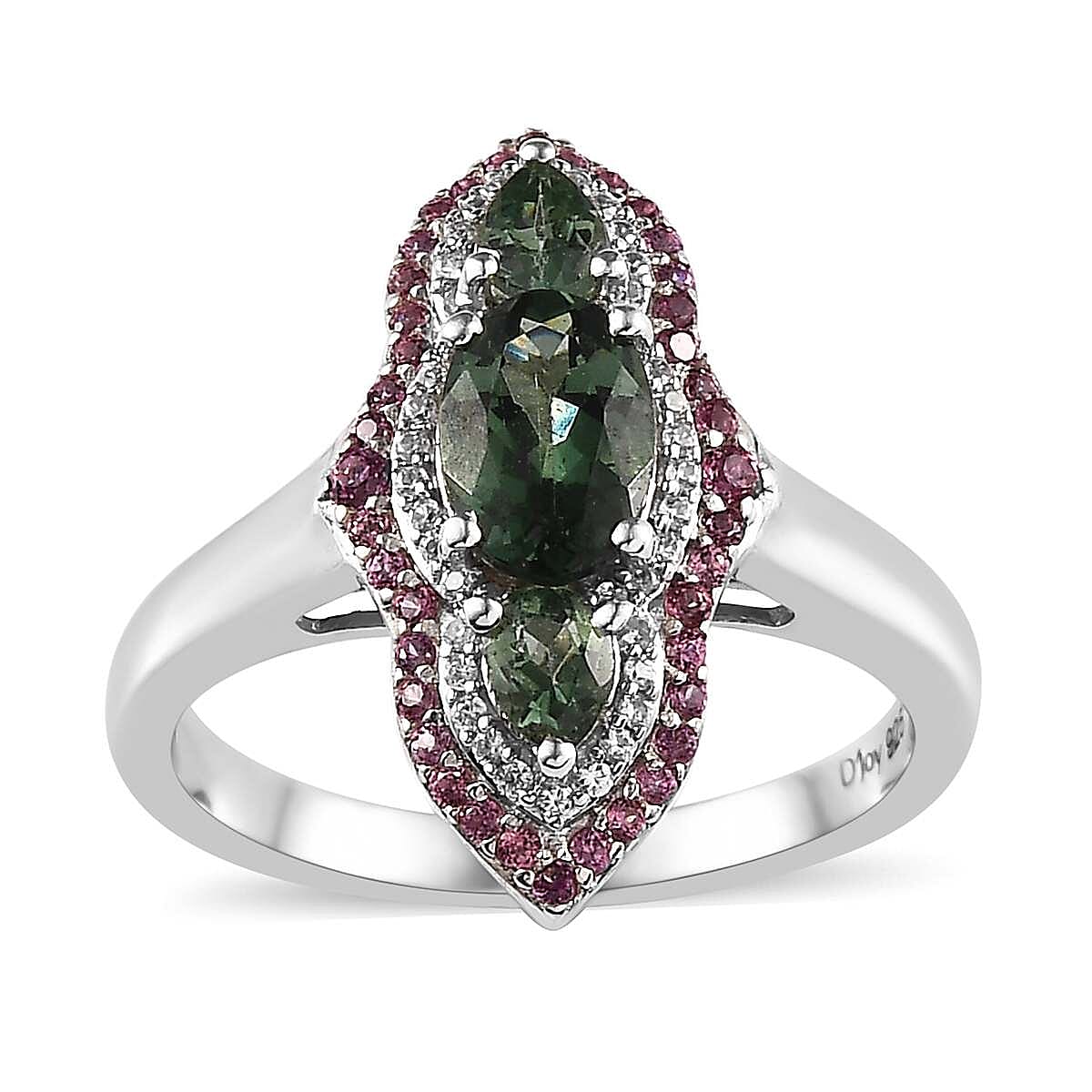 Tanzania Natural Green Apatite and Multi Gemstone Ring in Platinum Over Sterling Silver (Size 10.0) 1.70 ctw