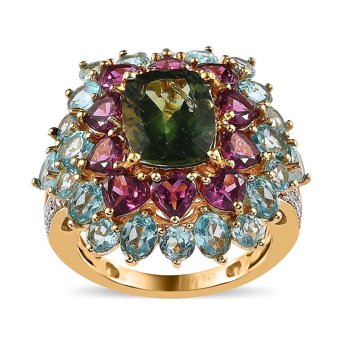 Tanzania Natural Green Apatite, Multi Gemstone Ring in Vermeil YG Over Sterling Silver (Size 10.0) 9.30 ctw
