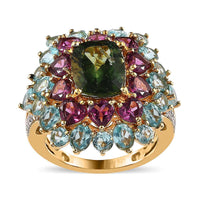 Tanzania Natural Green Apatite, Multi Gemstone Ring in Vermeil YG Over Sterling Silver (Size 10.0) 9.30 ctw