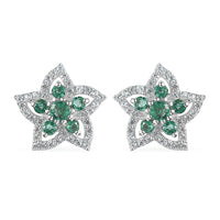 Premium Kagem Zambian Emerald, White Zircon Stud Earrings in Rhodium Over Sterling Silver 1.20 ctw