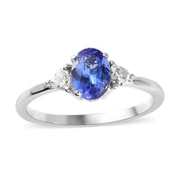 AAA Tanzanite, Moissanite 3 Stone Ring in Platinum Over Sterling Silver (Size 7.0) 1.10 ctw