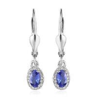AAA Tanzanite and White Zircon Lever Back Earrings in Platinum Over Sterling Silver 0.65 ctw
