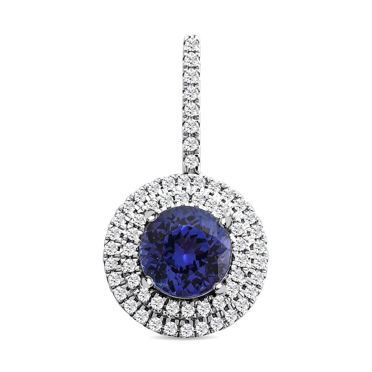 Rhapsody 950 Platinum AAAA Tanzanite and E-F VS Diamond Double Halo Pendant 1.75 ctw