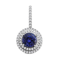 Rhapsody 950 Platinum AAAA Tanzanite and E-F VS Diamond Double Halo Pendant 1.75 ctw