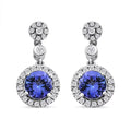 Certified & Appraised Rhapsody 950 Platinum AAAA Tanzanite and E-F VS Diamond Halo Earrings 2.25 ctw - Sticky add to cart bar