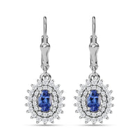 AAA Tanzanite and White Zircon Lever Back Earrings in Platinum Over Sterling Silver 2.00 ctw