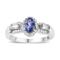 AAA Tanzanite, White Zircon Halo Ring in Platinum Over Sterling Silver (Size 10.0) 0.90 ctw