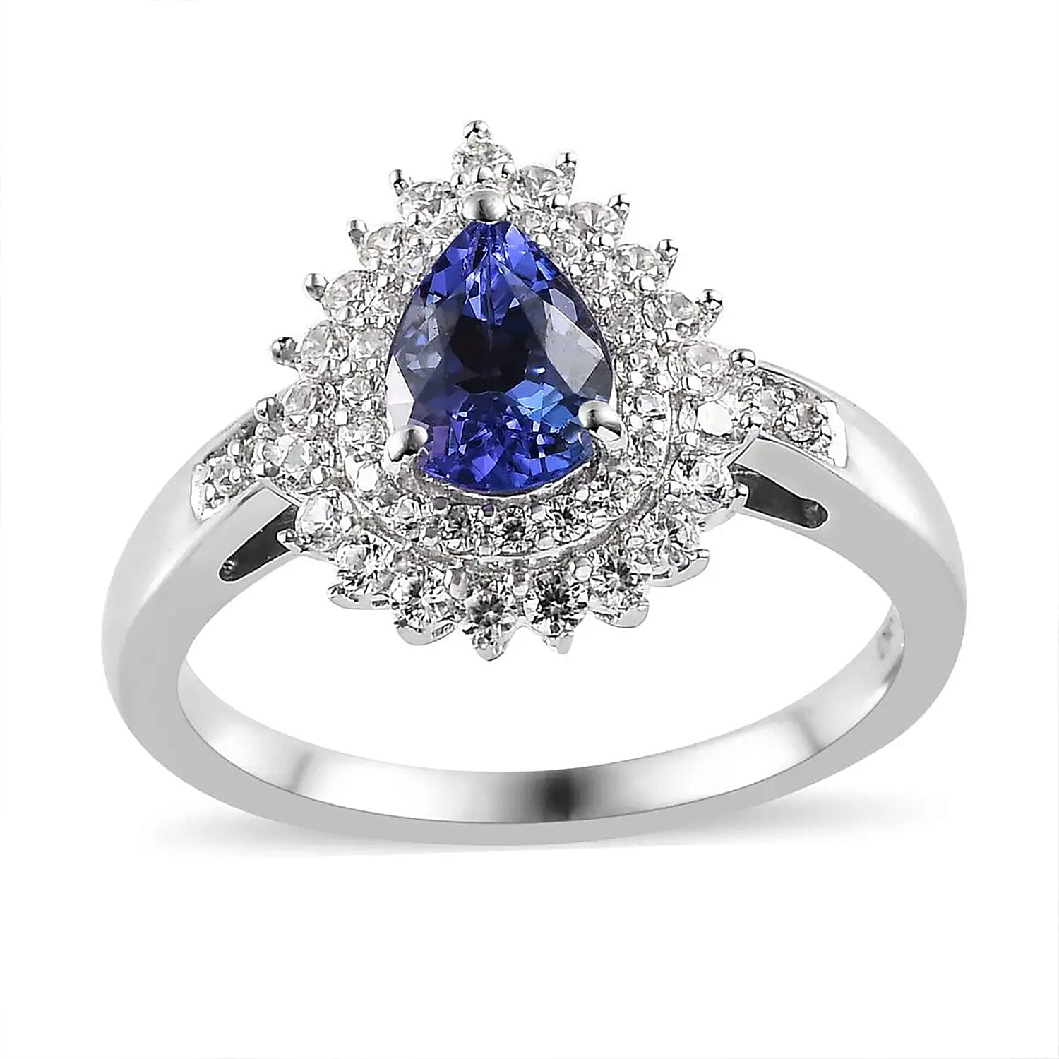 AAA Tanzanite and White Zircon Ring in Platinum Over Sterling Silver (Size 10.0) 1.35 ctw