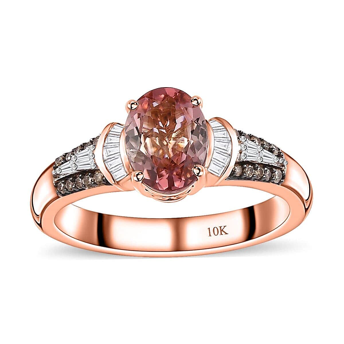 Luxoro 10K Rose Gold Premium Blush Tourmaline, Natural Champagne and White Diamond (I3) (0.25 cts) Ring (Size 10.0) (Del. in 10-12 Days) 1.50 ctw