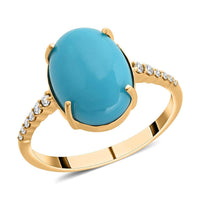 Doorbuster Certified & Appraised Luxoro 10K Yellow Gold AAA Sleeping Beauty Turquoise, Diamond (G-H, I2) (0.16 cts) Ring (Size 10.0) 5.20 ctw