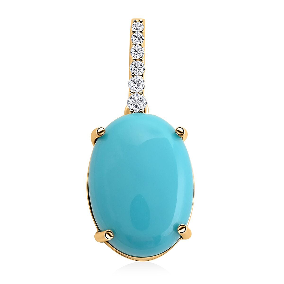 Certified & Appraised Luxoro 10K Yellow Gold AAA Sleeping Beauty Turquoise and G-H I2 Diamond Pendant without Chain 5.10 ctw