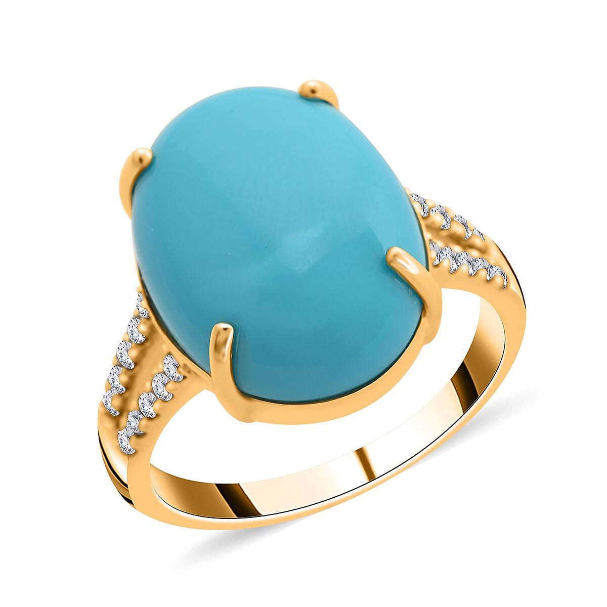 Doorbuster Certified & Appraised Luxoro 10K Yellow Gold AAA Sleeping Beauty Turquoise, Diamond (G-H, I2) (0.22 cts) Ring (Size 9.0) 7.40 ctw