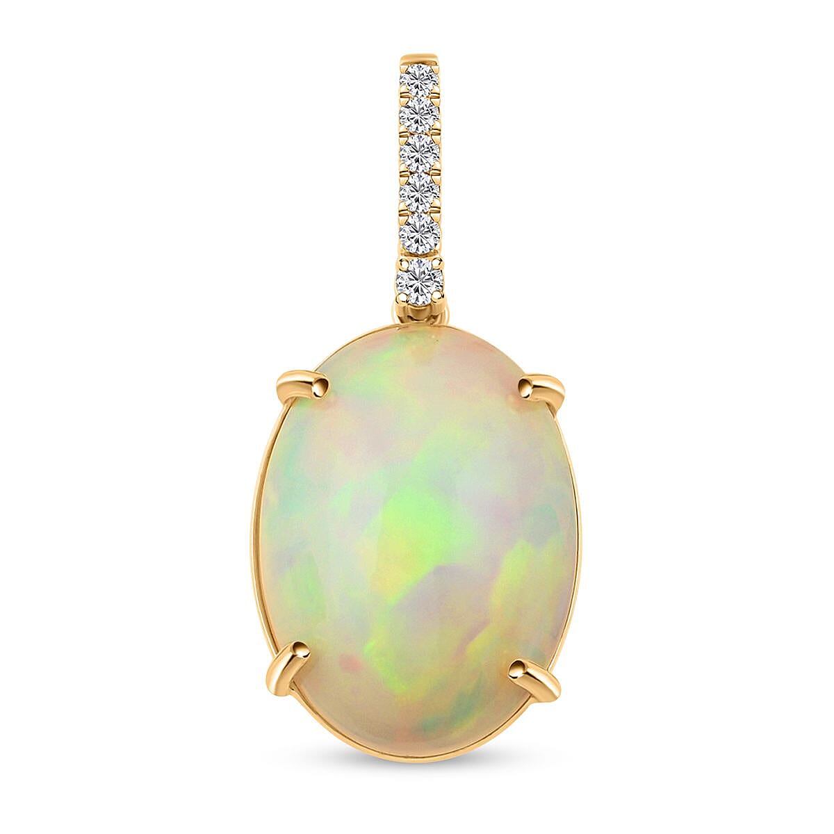 Certified & Appraised Luxoro AAA Ethiopian Welo Opal and G-H I2 Diamond 6.94 ctw Pendant in 10K Yellow Gold