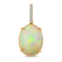 Certified & Appraised Luxoro AAA Ethiopian Welo Opal and G-H I2 Diamond 6.94 ctw Pendant in 10K Yellow Gold