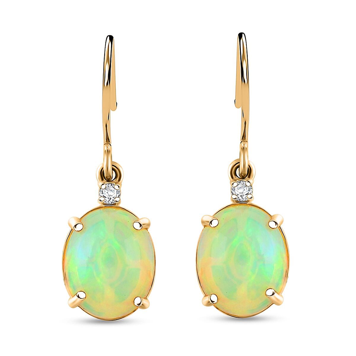 Certified & Appraised Luxoro AAA Ethiopian Welo Opal and G-H I2 Diamond 3.50 ctw Earrings in 10K Yellow Gold