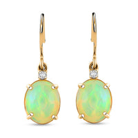 Certified & Appraised Luxoro AAA Ethiopian Welo Opal and G-H I2 Diamond 3.50 ctw Earrings in 10K Yellow Gold