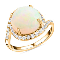 Doorbuster Certified & Appraised Luxoro 10K Yellow Gold AAA Ethiopian Welo Opal and I2 Diamond Ring (Size 6.0) 4 Grams 4.00 ctw