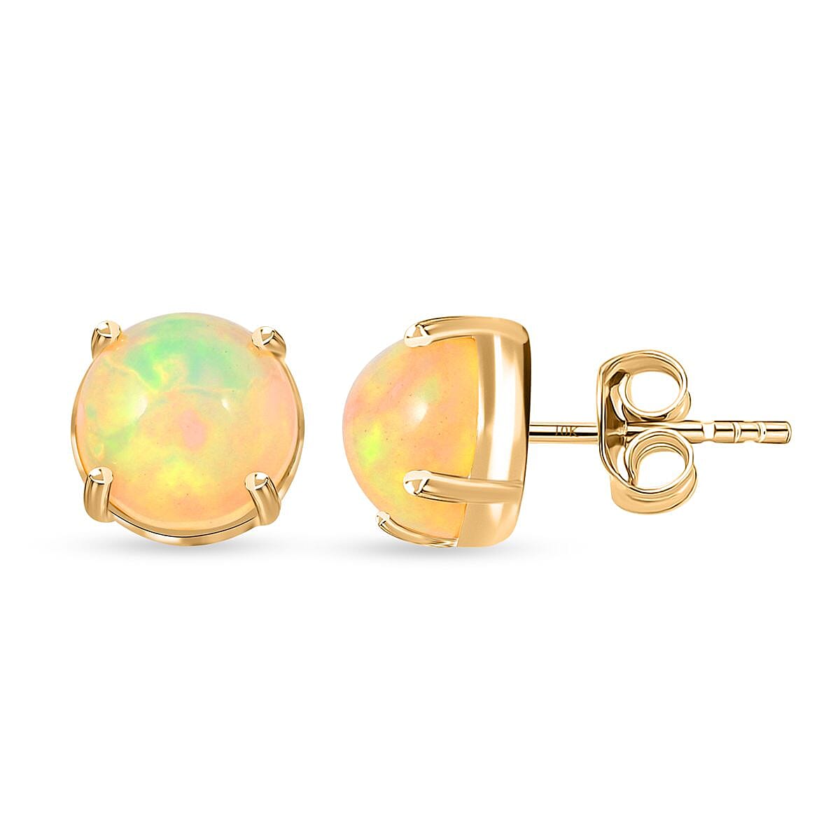 Certified & Appraised Luxoro 10K Yellow Gold AAA Ethiopian Welo Opal Solitaire Stud Earrings 2.65 ctw
