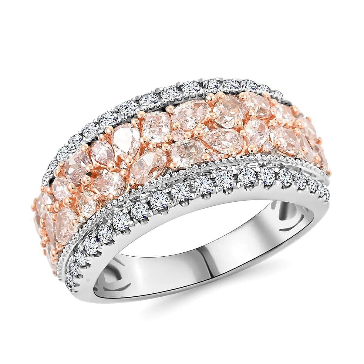 Doorbuster Modani 18K White, Rose Gold Natural Pink SI-I1 and White Diamond Ring (Size 10.0) 6.65 Grams 1.65 ctw