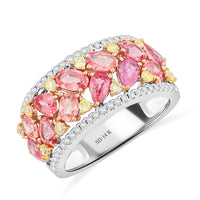 Modani 14K Yellow, White Gold Padparadscha Sapphire, I2-I3 Natural Yellow and White Diamond Ring 6 Grams 3.15 ctw