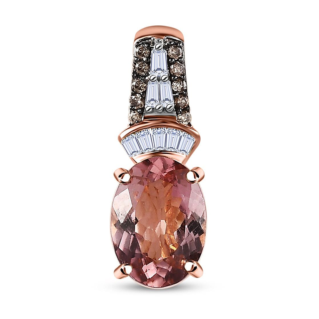 Luxoro 10K Rose Gold Premium Blush Tourmaline and I3 Natural Champagne and White Diamond Pendant without Chain 1.40 ctw