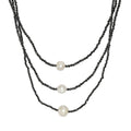 Freshwater Pearl and Thai Black Spinel 65.00 ctw 3 Layered Necklace in Rhodium Over Sterling Silver 20 Inches - Sticky add to cart bar