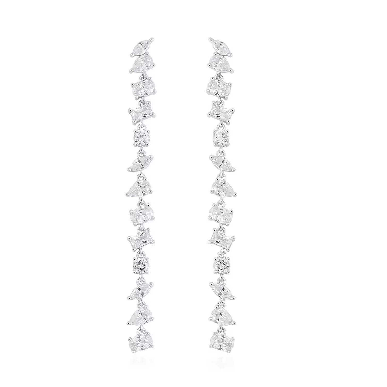 Simulated Diamond Dangle Earrings in Rhodium Over Sterling Silver 13.00 ctw
