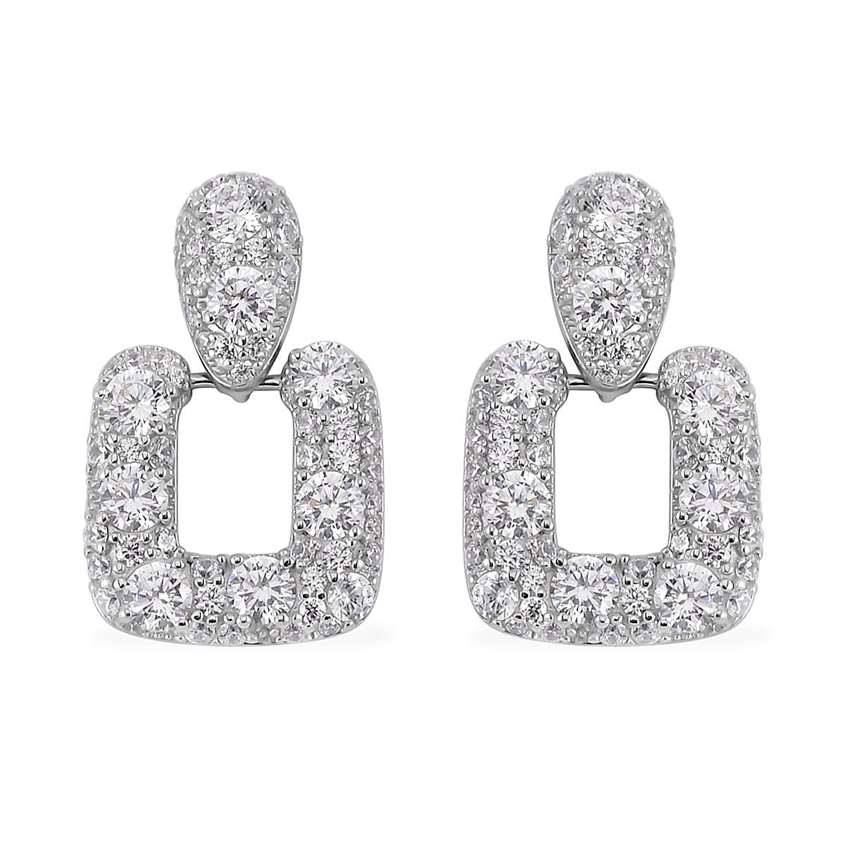 Simulated Diamond Dangle Earrings in Rhodium Over Sterling Silver 7.90 ctw
