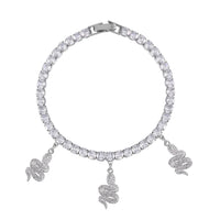 Simulated Diamond Snake Charm Bracelet in Silvertone (7.50 In) 5.00 ctw