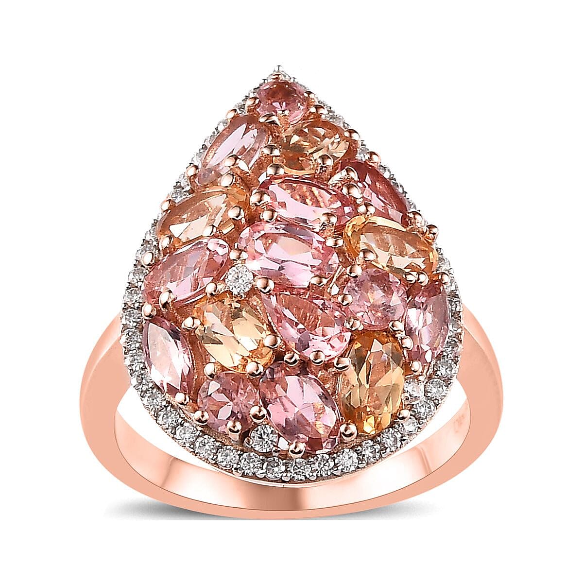 Blush Tourmaline, Multi Gemstone Ring in Vermeil RG Over Sterling Silver (Size 10.0) (Del. in 8-10 Days) 3.15 ctw