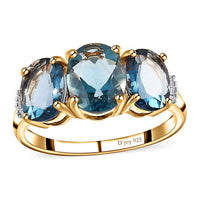 Teal Fluorite (IR) and Diamond 3 Stone Ring in Vermeil Yellow Gold Over Sterling Silver (Size 10.0) 5.25 ctw