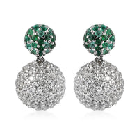 Premium Kagem Zambian Emerald, White Zircon Stud Earrings in Rhodium Over Sterling Silver 6.65 ctw
