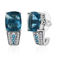 Dean Teal Fluorite (IR) and Multi Gemstone J-Hoop Earrings in Platinum Over Sterling Silver 10.15 ctw