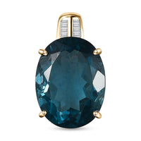 Luxoro 10K Yellow Gold Premium Dean Teal Fluorite (IR) and Diamond Pendant 12.00 ctw
