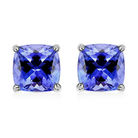 Certified & Appraised Rhapsody 950 Platinum AAAA Tanzanite Cushion Stud Earrings 2.10 ctw