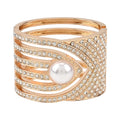 Simulated Pearl and White Austrian Crystal Bangle Bracelet in Goldtone (6.25 In) - Sticky add to cart bar