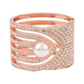 Simulated Pearl and White Austrian Crystal Bangle Bracelet in Goldtone (6.25 In) - Sticky add to cart bar