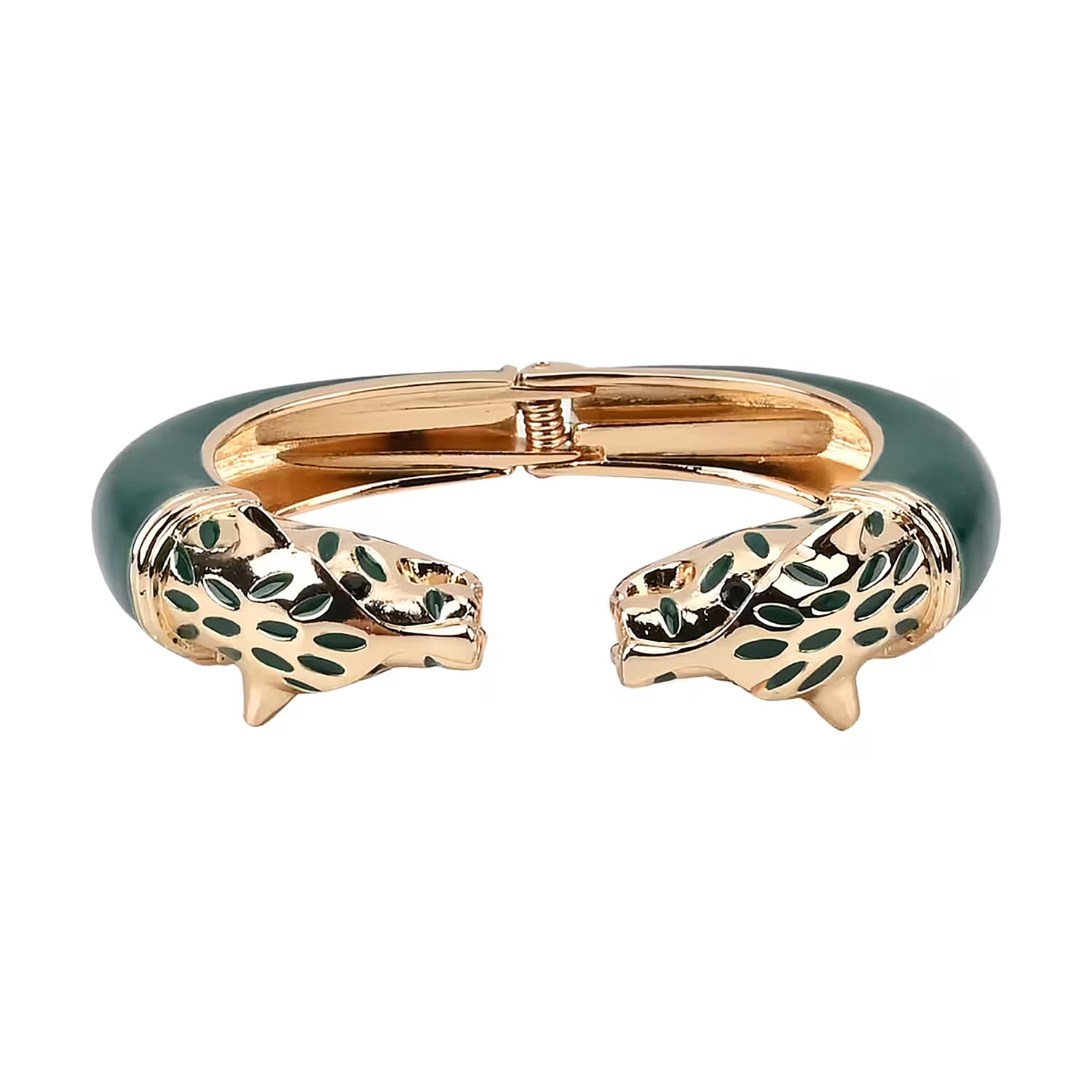 Black Austrian Crystal, Green Enameled Bangle Bracelet (6.50 In)