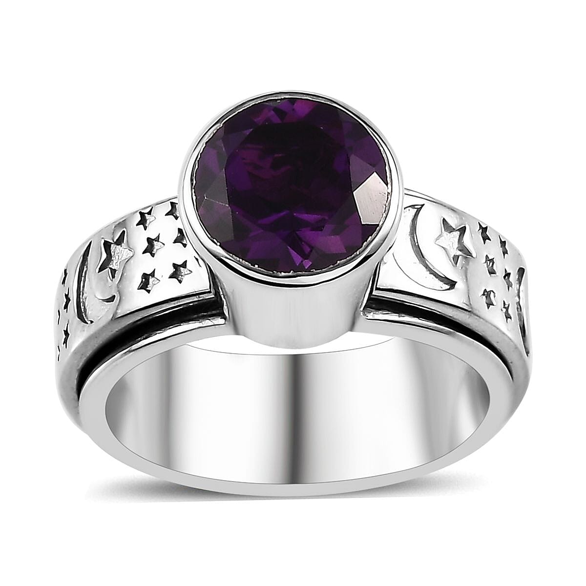 Doorbuster African Amethyst Solitaire Ring in Platinum Over Sterling Silver (Size 10.0) 1.80 ctw