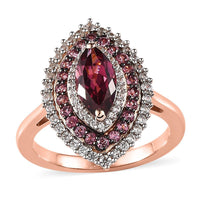 Tanzanian Wine Garnet, Multi Gemstone Triple Halo Ring in Vermeil RG Over Sterling Silver (Size 10.0) (Del. in 8-10 Days) 2.15 ctw