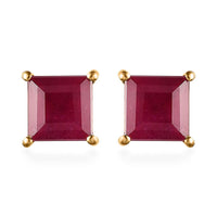 Niassa Ruby (FF) and White Zircon Stud Earrings in Vermeil Yellow Gold Over Sterling Silver 5.60 ctw