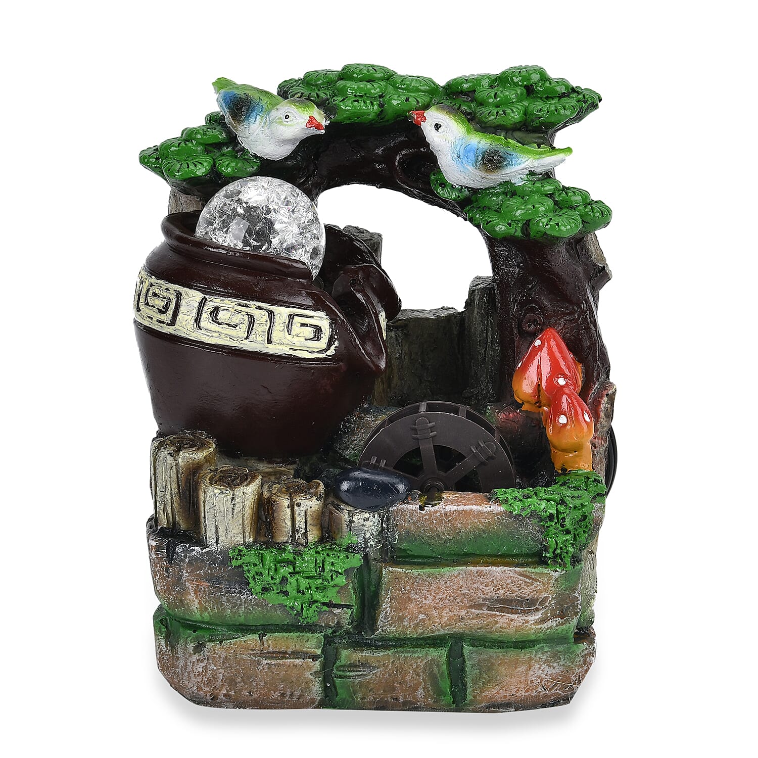 Birds and Plants Pattern Electric Meditation Waterfall Fountain (7.87")