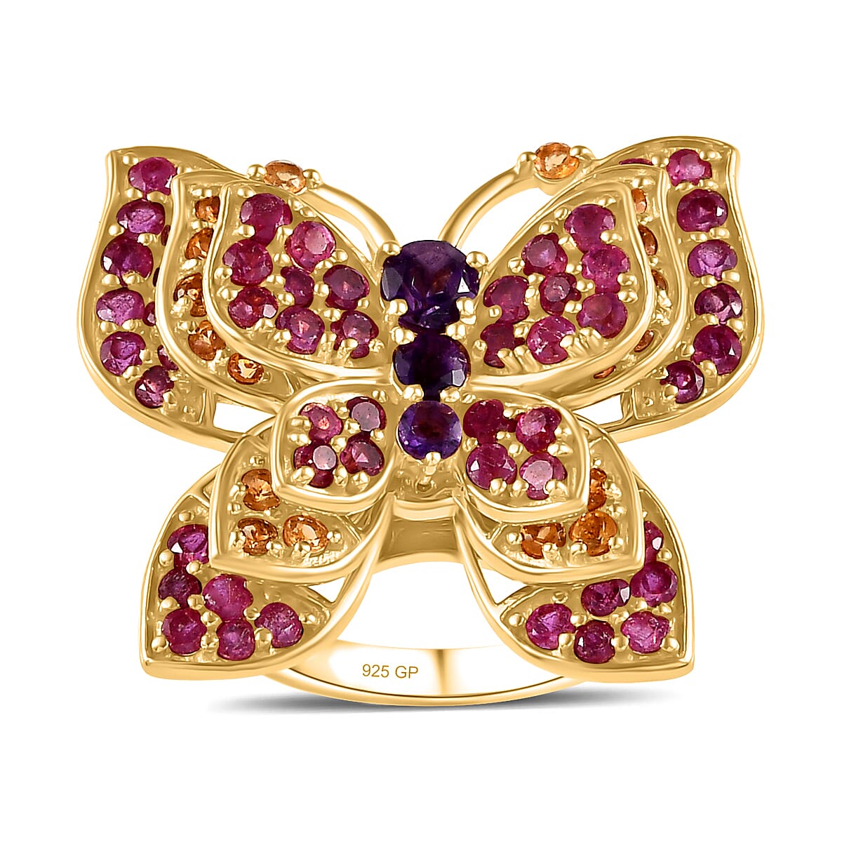 GP African Amethyst and Multi Gemstone Ring in Vermeil Yellow Gold Over Sterling Silver (Size 10.0) 3.15 ctw
